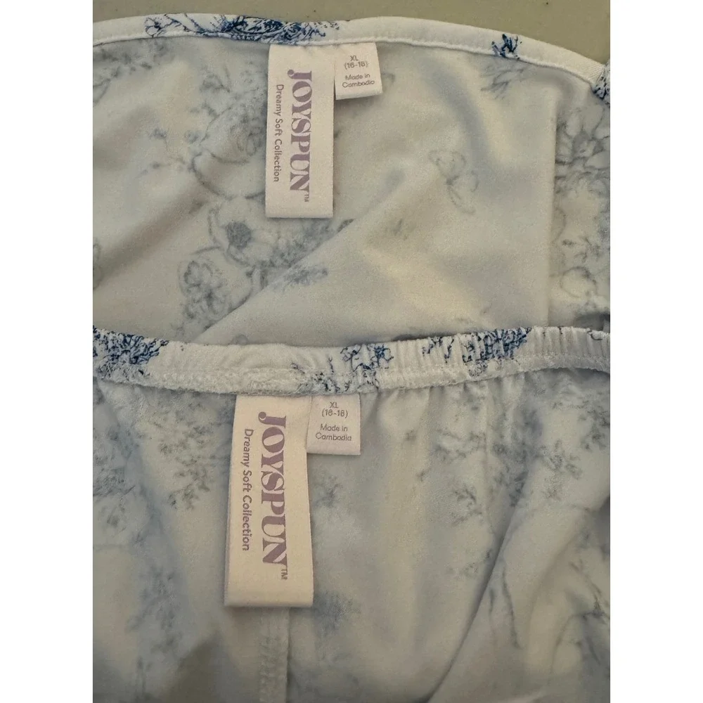 Joyspun Pajama Set Women XL White Blue Floral Lace Trim Cami Shorts NEW‎